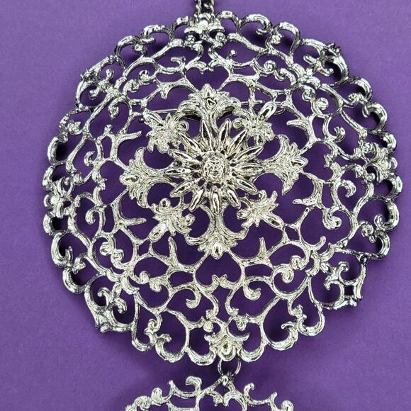 Silver Rhodium Filigree Pendant Necklace - Picture 7 of 12
